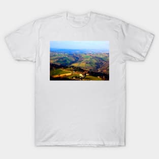 View from above at Marche hills covered by fields and forests T-Shirt